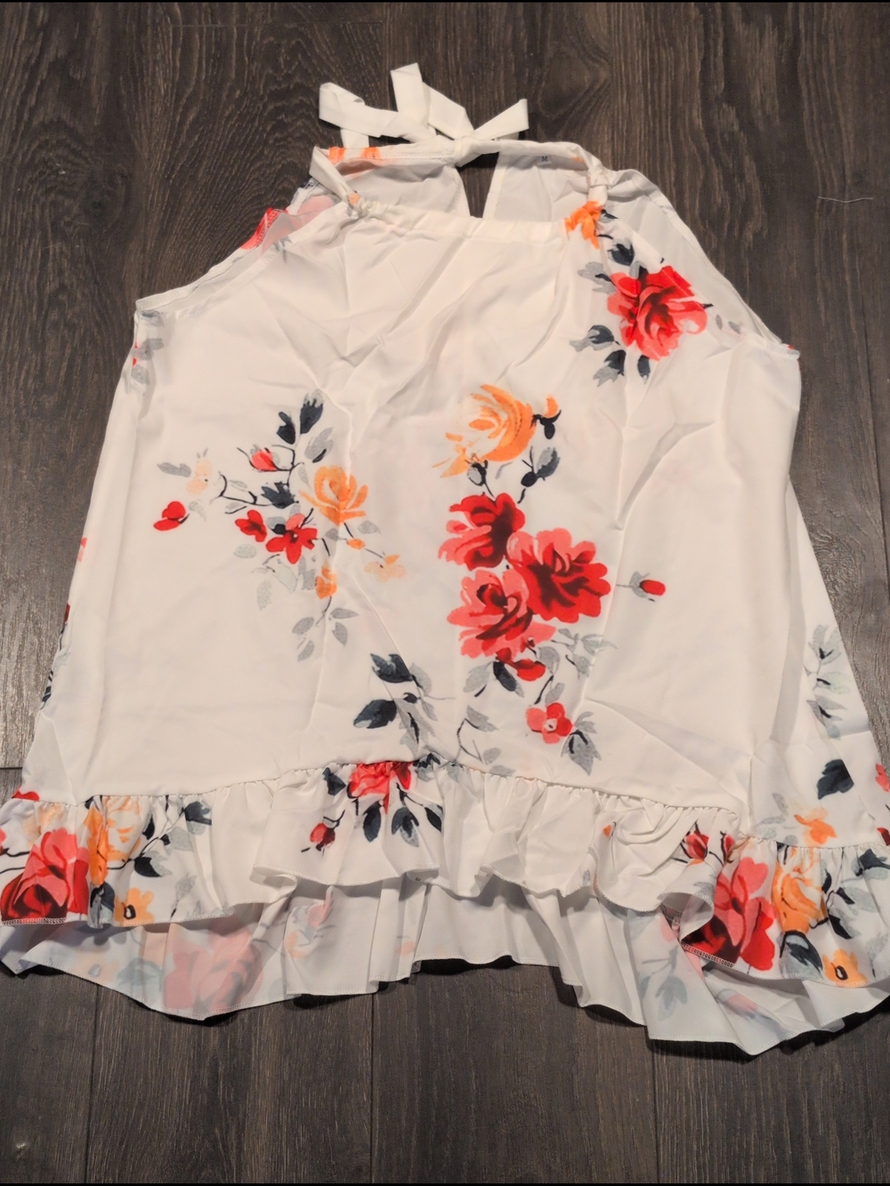 Women's Casual Summer Sleeveless Blouse White Floral Ruffle M